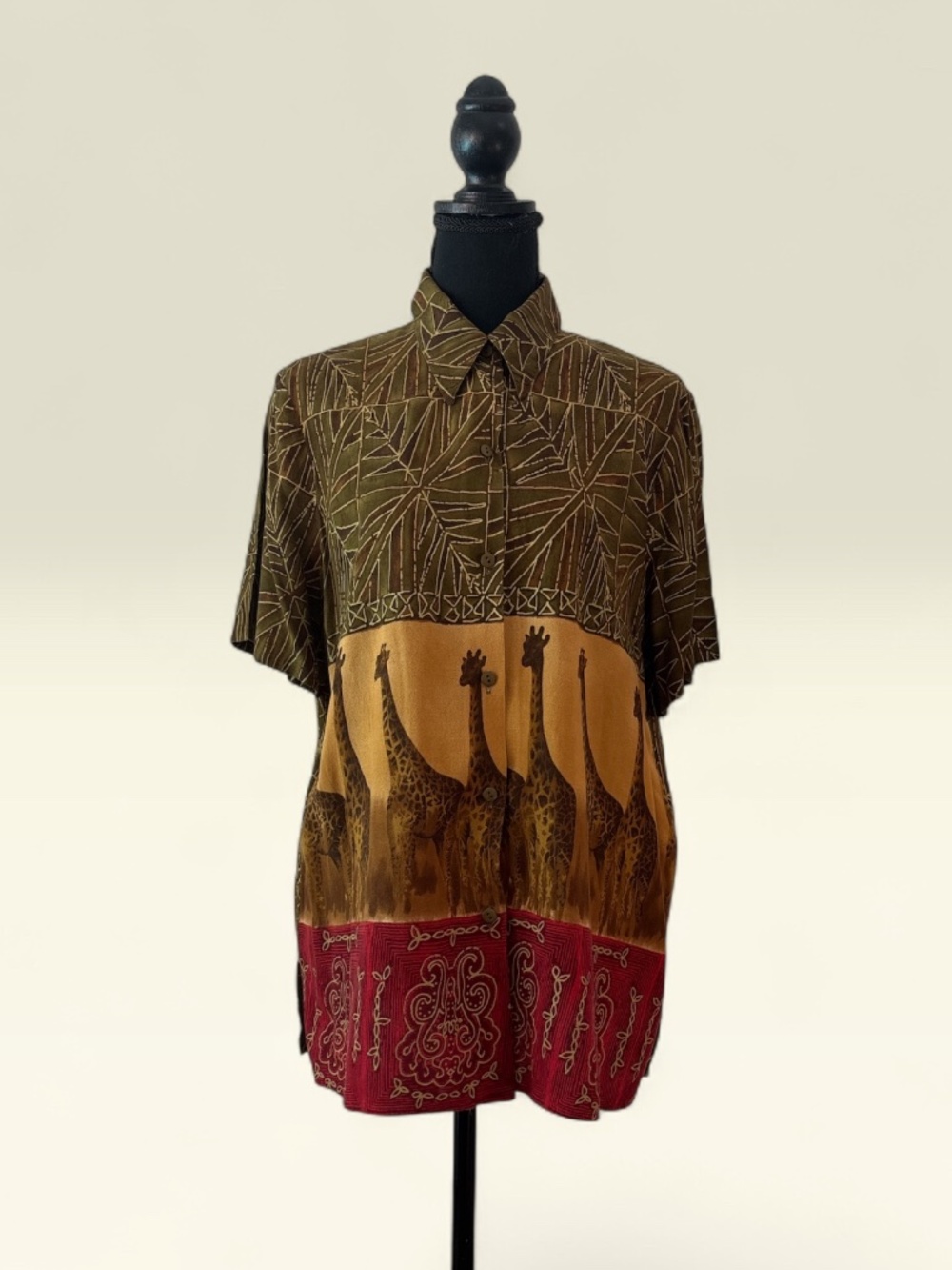 Vintage Rayon Giraffe Print SS Button Down